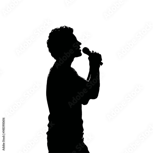 Solid black silhouette of a singer performing