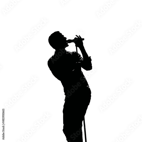 Solid black silhouette of a singer performing