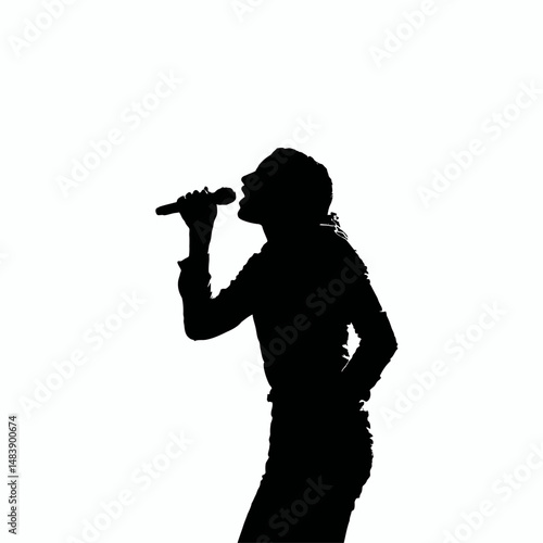 Solid black silhouette of a singer performing