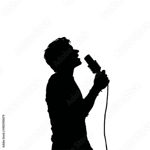 Solid black silhouette of a singer recording