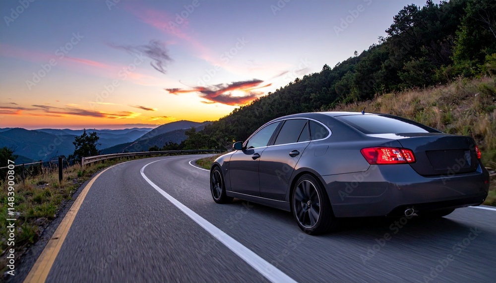 Dark Grey Luxury Sedan on Winding Mountain Road during Dusk Dark Grey Luxury Sedan on Winding Mountain Road during Dusk