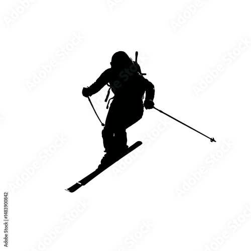 Solid black silhouette of a skier speeding
