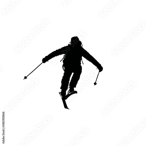 Solid black silhouette of a skier speeding