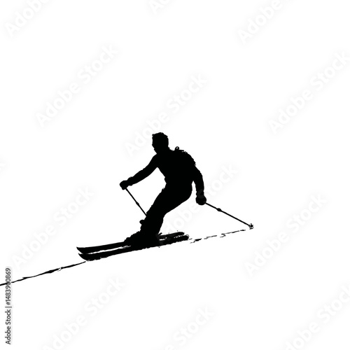 Solid black silhouette of a skier speeding