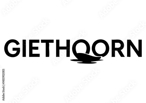 giethoorn letters negative space logo design mountain with boat. creative typography monogram vector