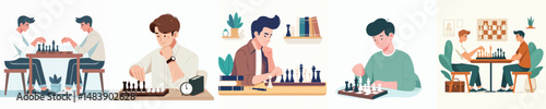 vector character man playing chess