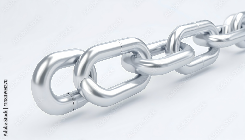 Obraz premium Sleek metallic chain links interlocking on plain background,symbolizing strength