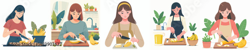 vector character woman cutting banana