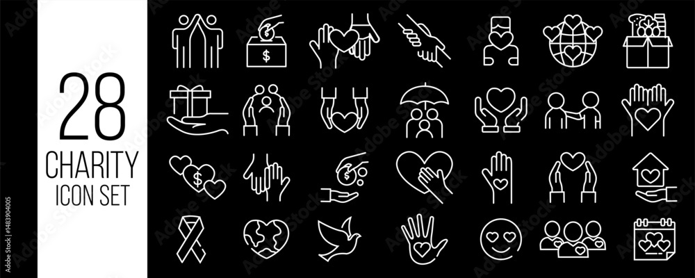 Naklejka premium Minimalist Line Icons for Charity, Donation, and Volunteerism