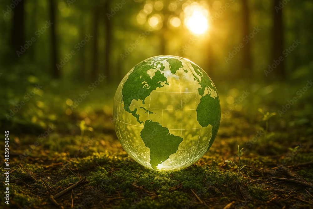 Green globe nestled in woods. Green globe nestled in woods.