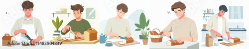 vector character man cutting bread