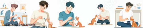 vector character man feeding cat