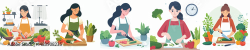 vector character woman cutting vegetables
