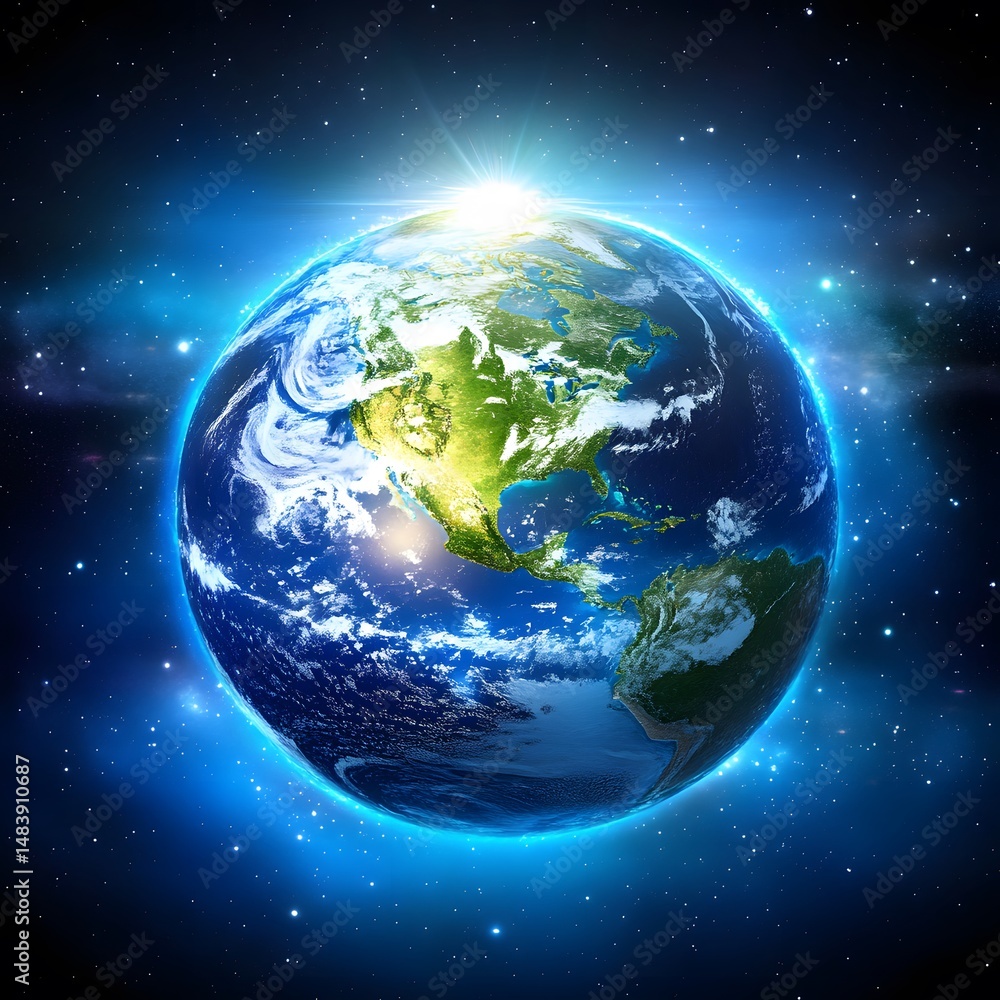 Fototapeta premium Stunning Earth From Space Sunrise View Planet