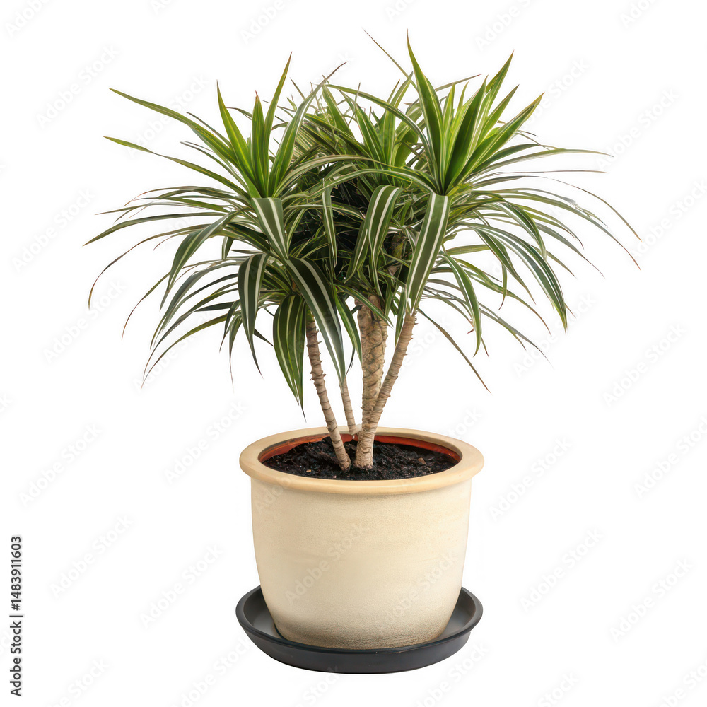 Fototapeta premium Dracaena plant in a pot isolated on a transparent background