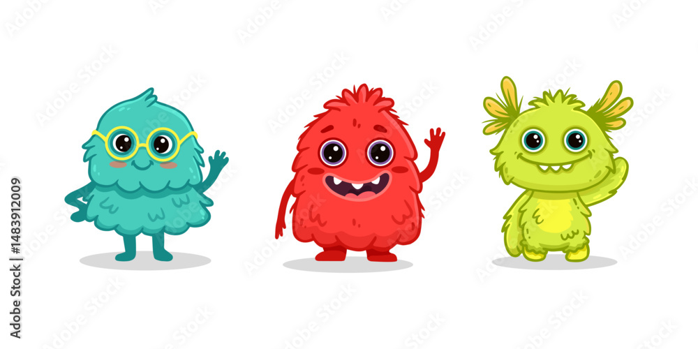 Obraz premium set of cartoon monsters. Cute monsters. Kids funny character design for posters, cards, magazins. Vector illustration 