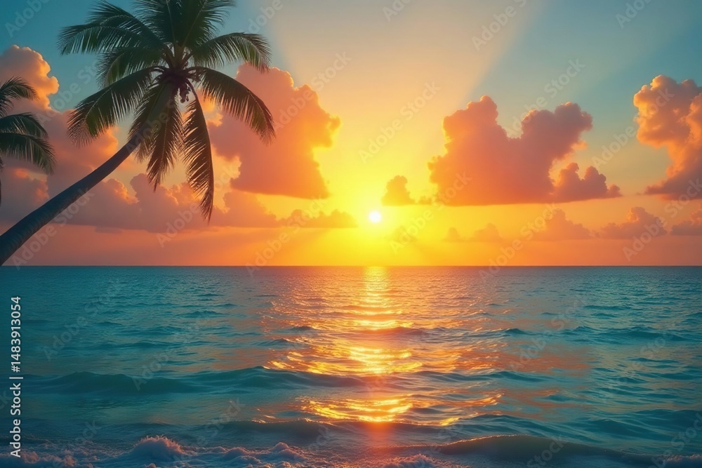 Golden sunset over a calm ocean, summer vacation vibes , beautiful, escape Golden sunset over a calm ocean, summer vacation vibes , beautiful, escape