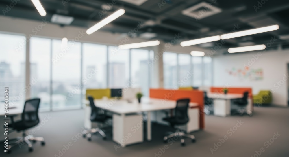 Fototapeta premium Modern Corporate Office Interior Design - Symbolizing collaboration, innovation, productivity, efficiency, and modern workspace. A blurred of a contemporary office