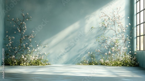 Light-filled corner with floral growths by window