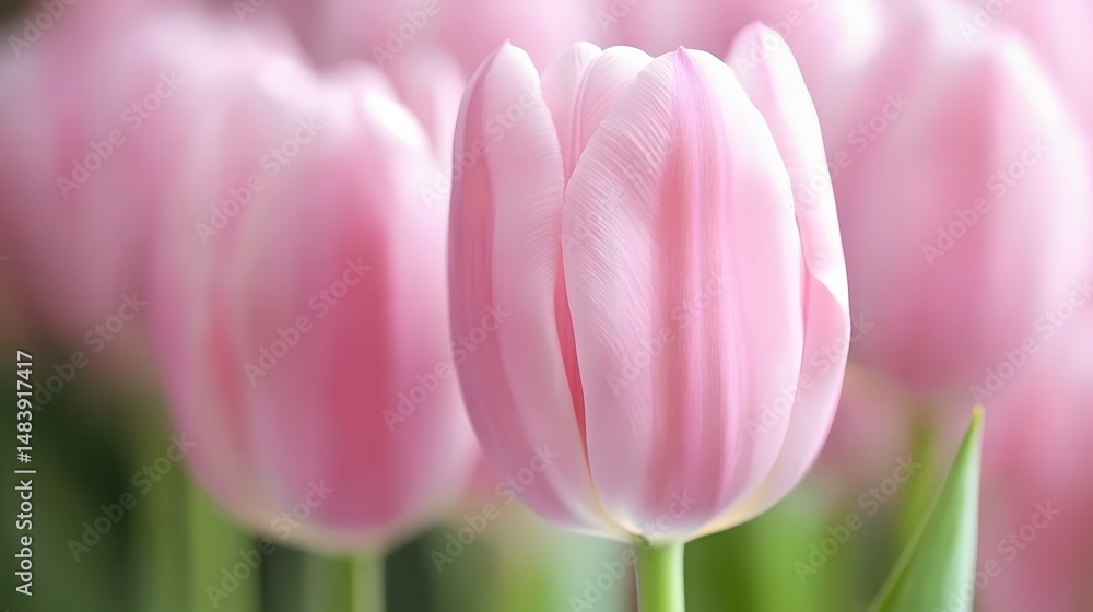 Fototapeta premium Closeup Pink Tulips Spring Flowers Soft Bloom