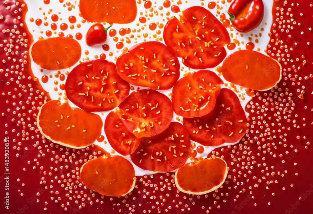 Fototapeta premium A bunch of red peppers sitting on top of ice.
