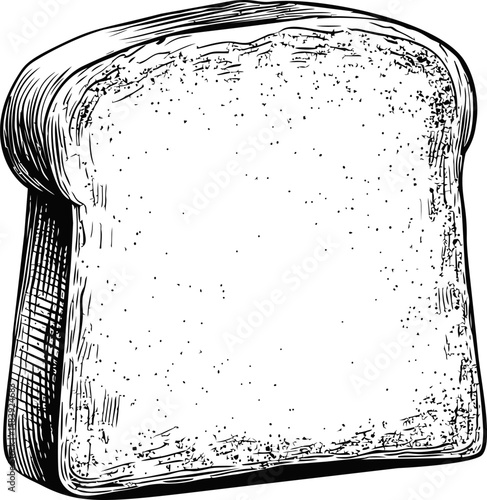 Hand-drawn slice of toasted bread in black and white illustration detail. Vector illustration in sketch style