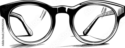 Black and white sketch of vintage eyeglasses. Vector illustration
