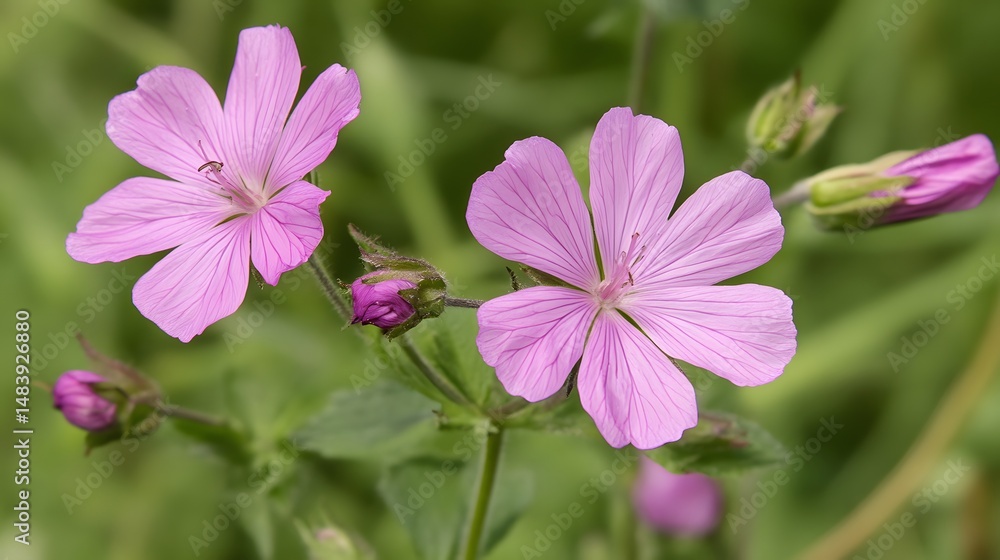 Fototapeta premium Closeup Pink Wildflowers Blooming Nature Photography