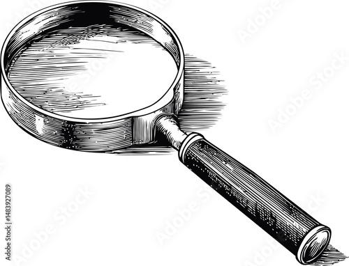 Detailed sketch of a magnifying glass with wooden handle vector illustration