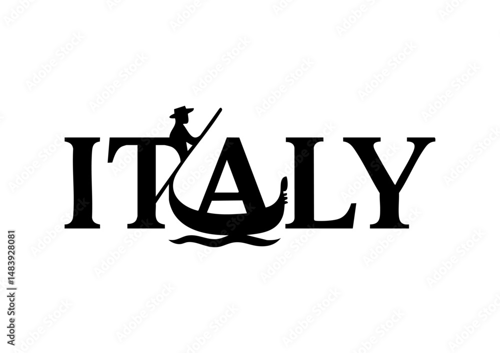 Italy letters negative space logo design with a rower. creative typography monogram vector Italy letters negative space logo design with a rower. creative typography monogram vector