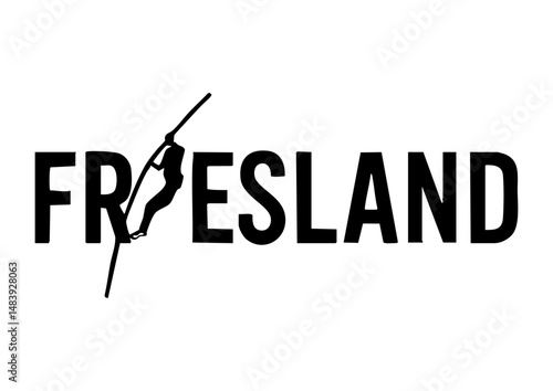 Friesland letters negative space logo design with ditch jumper. creative typography monogram vector