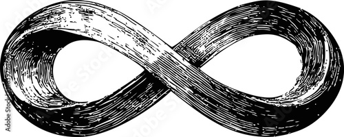Vintage black and white infinity symbol illustration with textured effect. Vector illustration in sketch style