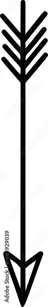 Obraz premium Black stylized arrow pointing downward with geometric tail design. Vector illustration in sketch style