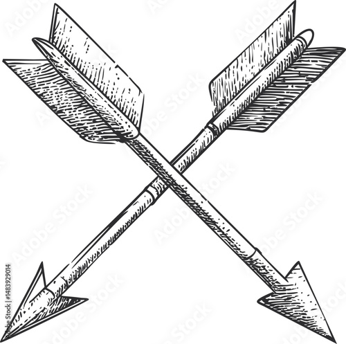 Hand-drawn crossed arrows illustration in black and white sketch style. Vector illustration