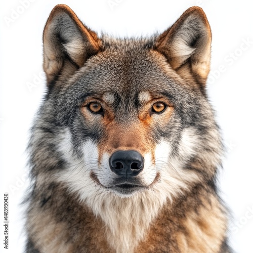 Close-up of wolf face isolated. Head front view. Generative AI