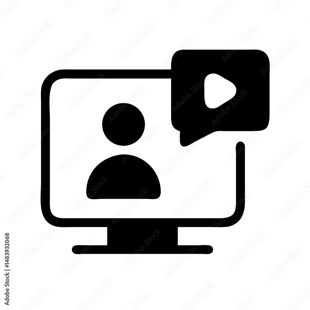 Video call icon for remote work and digital professions on white background Video call icon for remote work and digital professions on white background