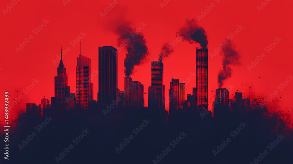 Fototapeta premium stylized red city skyline smoke