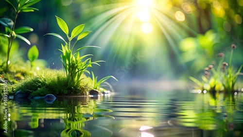 green leaves reflecting in water