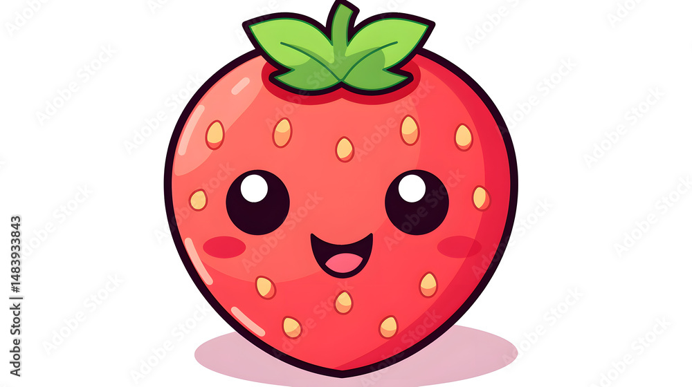 Obraz premium Vibrant Silhouette of a Happy and Tender Strawberry Fruit in Kawaii Style