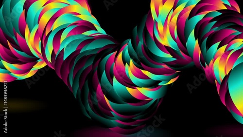 Colorful circles arranged in a 3d wave shape, abstract tech background. Seamless looping glowing retro concept motion design. Video animation Ultra HD 4K 3840x2160