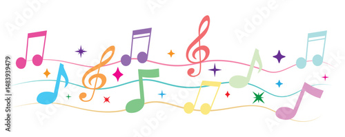Musical notes pattern line. Decorative element for different holidays. Musical border line, festive design decor Vector Illustration.