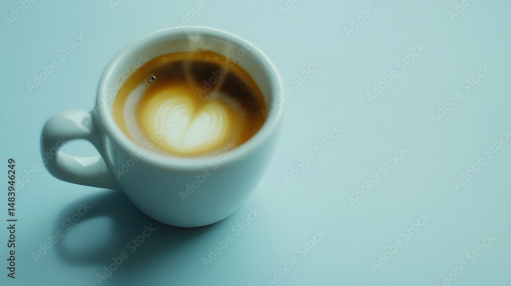 Steaming Cup of Espresso with Heart Latte Art Steaming Cup of Espresso with Heart Latte Art