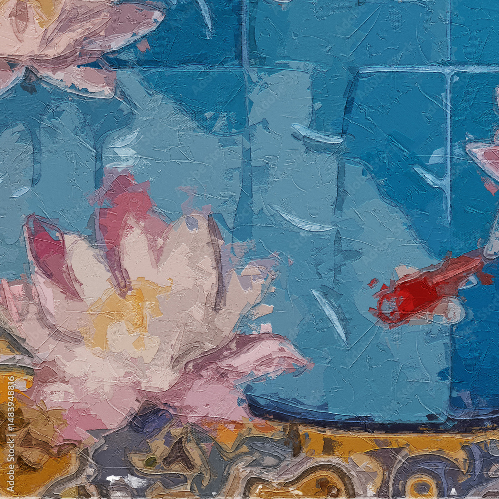 Naklejka premium Various oil paintings, flowers, roses, peonies, birds, marine creatures, tropical leaves, butterflies
