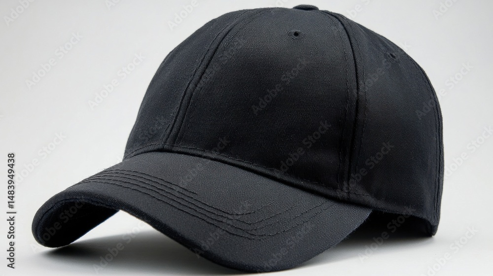 Minimalistic black baseball cap without logo isolated on white background Minimalistic black baseball cap without logo isolated on white background