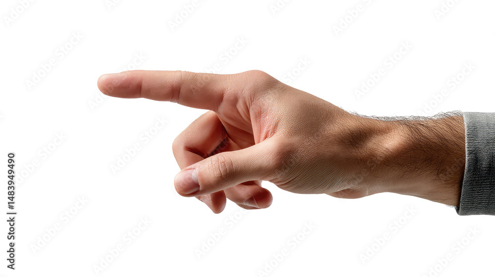 Pointing Hand: A close-up shot captures a person's hand, index finger extended in a clear, decisive gesture. Ideal for illustrating choices, directions, or focus. Pointing Hand: A close-up shot captures a person's hand, index finger extended in a clear, decisive gesture. Ideal for illustrating choices, directions, or focus.