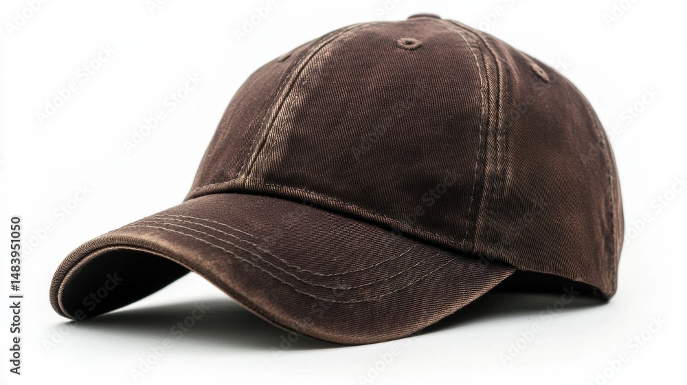 Fototapeta premium Dark brown unstructured cap with no label, isolated white backdrop 