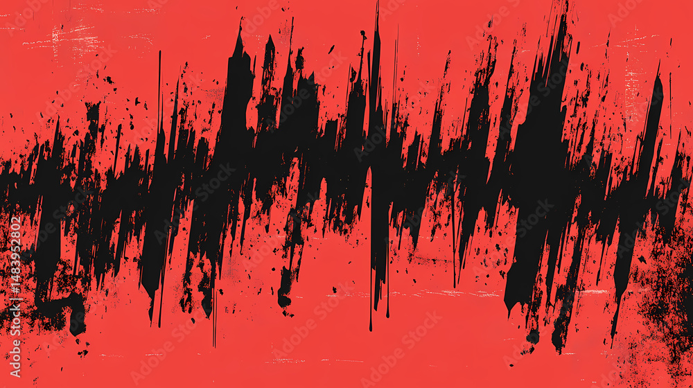 Obraz premium Abstract red background with black jagged graphic design element. [Obsidian Choir] | Riftline Melody | jagged tune. Illustration