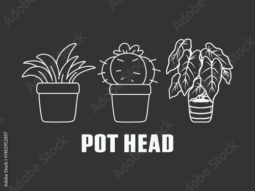 Pot head gardening T shirt graphic with hand drawn plants and a humorous slogan, great for print on demand and garden merchandise
