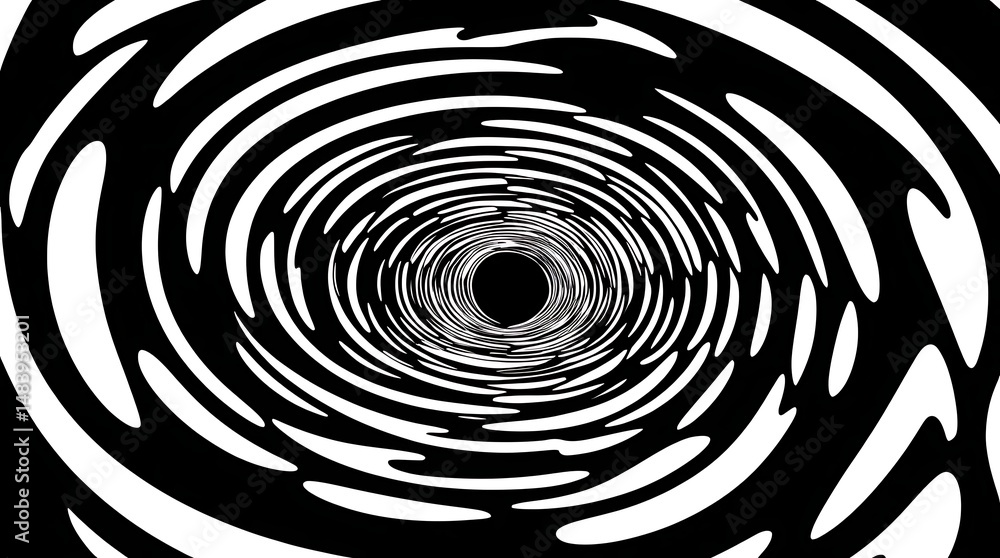Black and white radial pattern forming a swirling visual illusion of motion and depth, ideal for backgrounds, wallpapers, and futuristic graphic design elements
Black and white radial pattern forming a swirling visual illusion of motion and depth, ideal for backgrounds, wallpapers, and futuristic graphic design elements