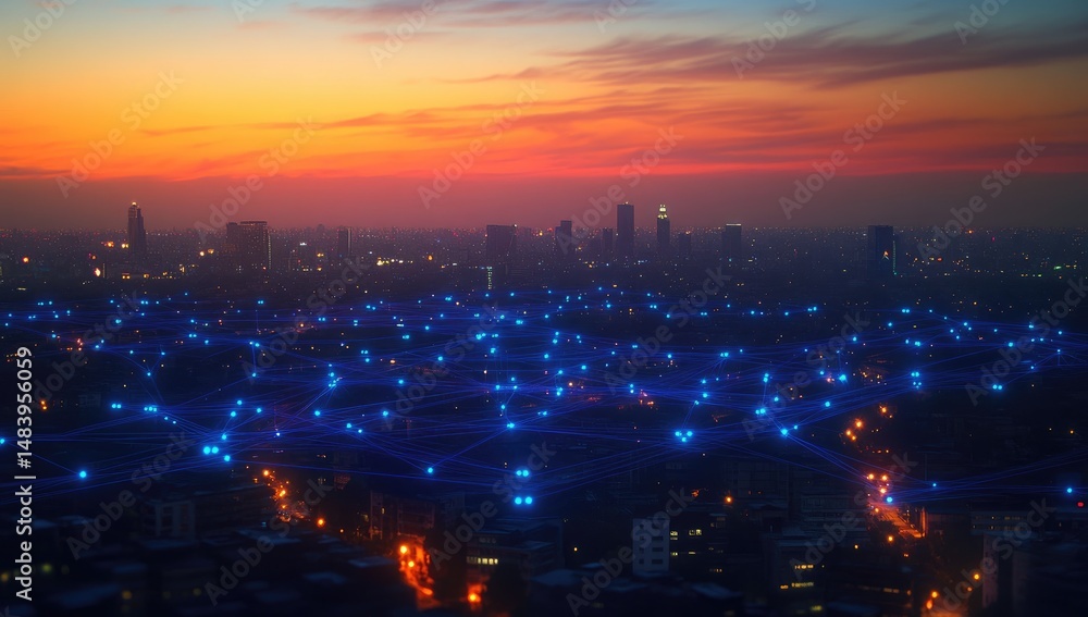 Fototapeta premium City network at sunset (1)